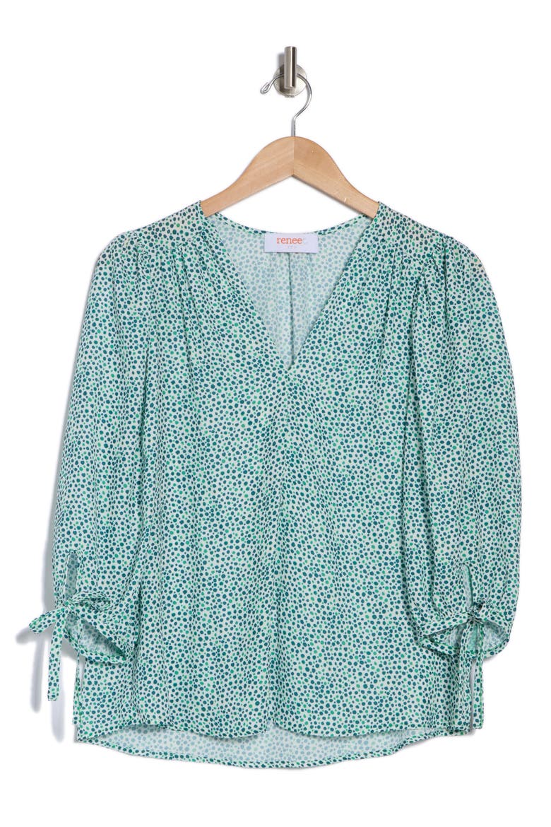 Dot V-Neck Long Sleeve Top, Alternate, color, GREEN