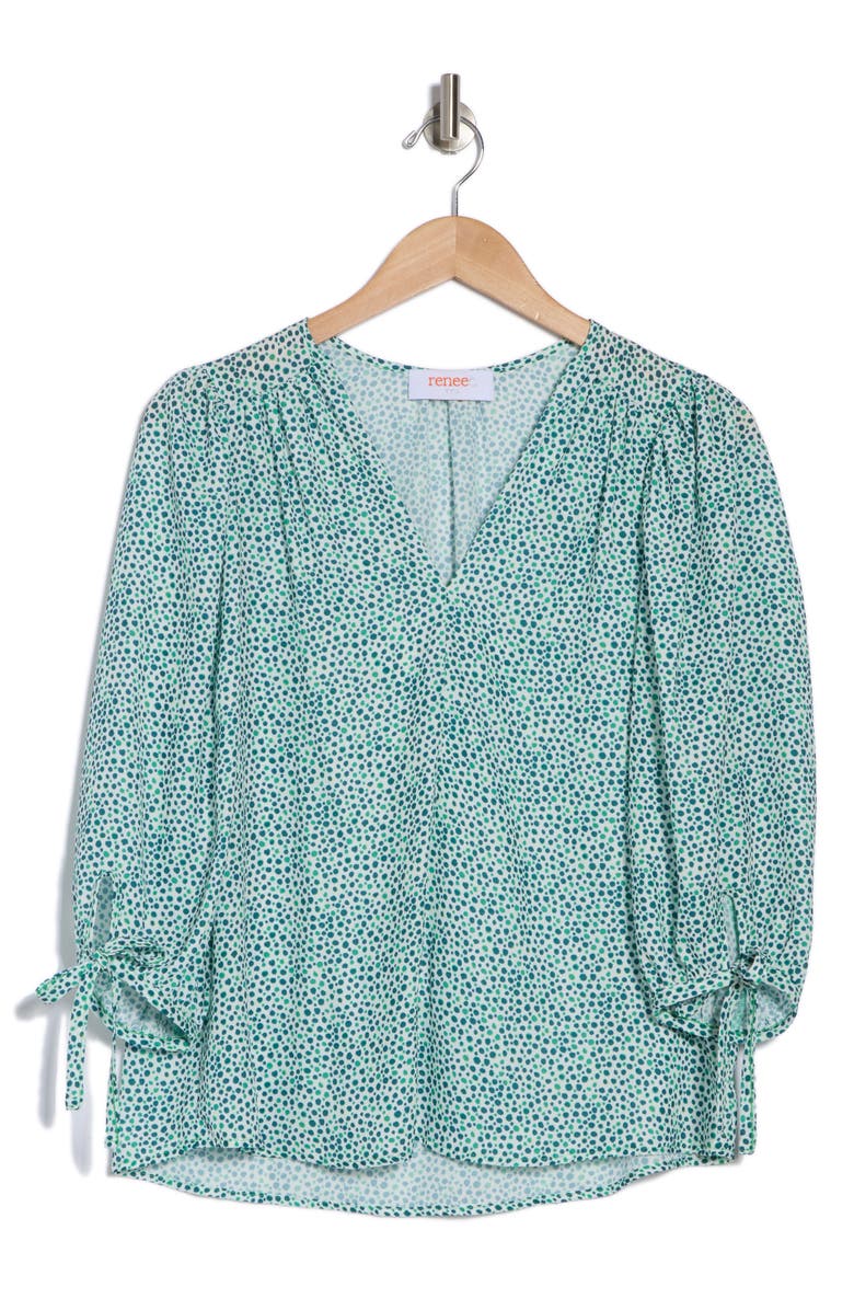 Renee C Dot V-Neck Long Sleeve Top, Alternate, color, Green