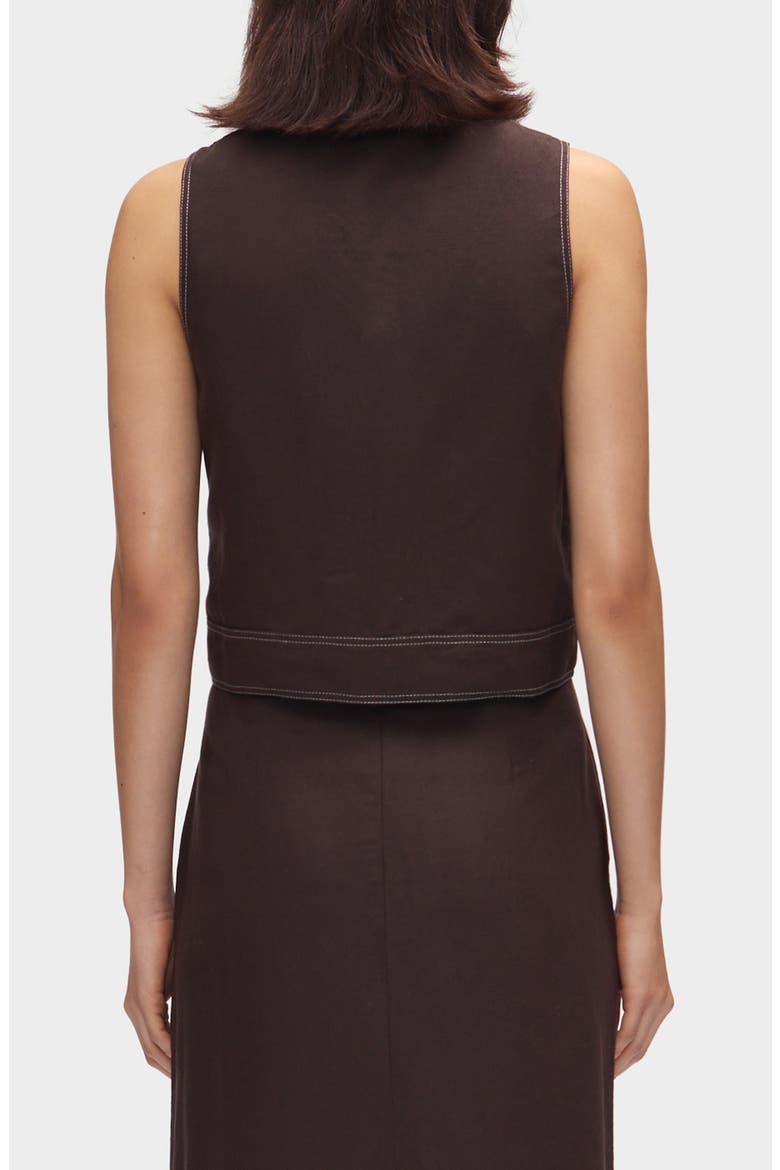 Summer Linen & Organic Cotton Blend Button-Up Crop Top, Alternate, color, CHOCOLATE