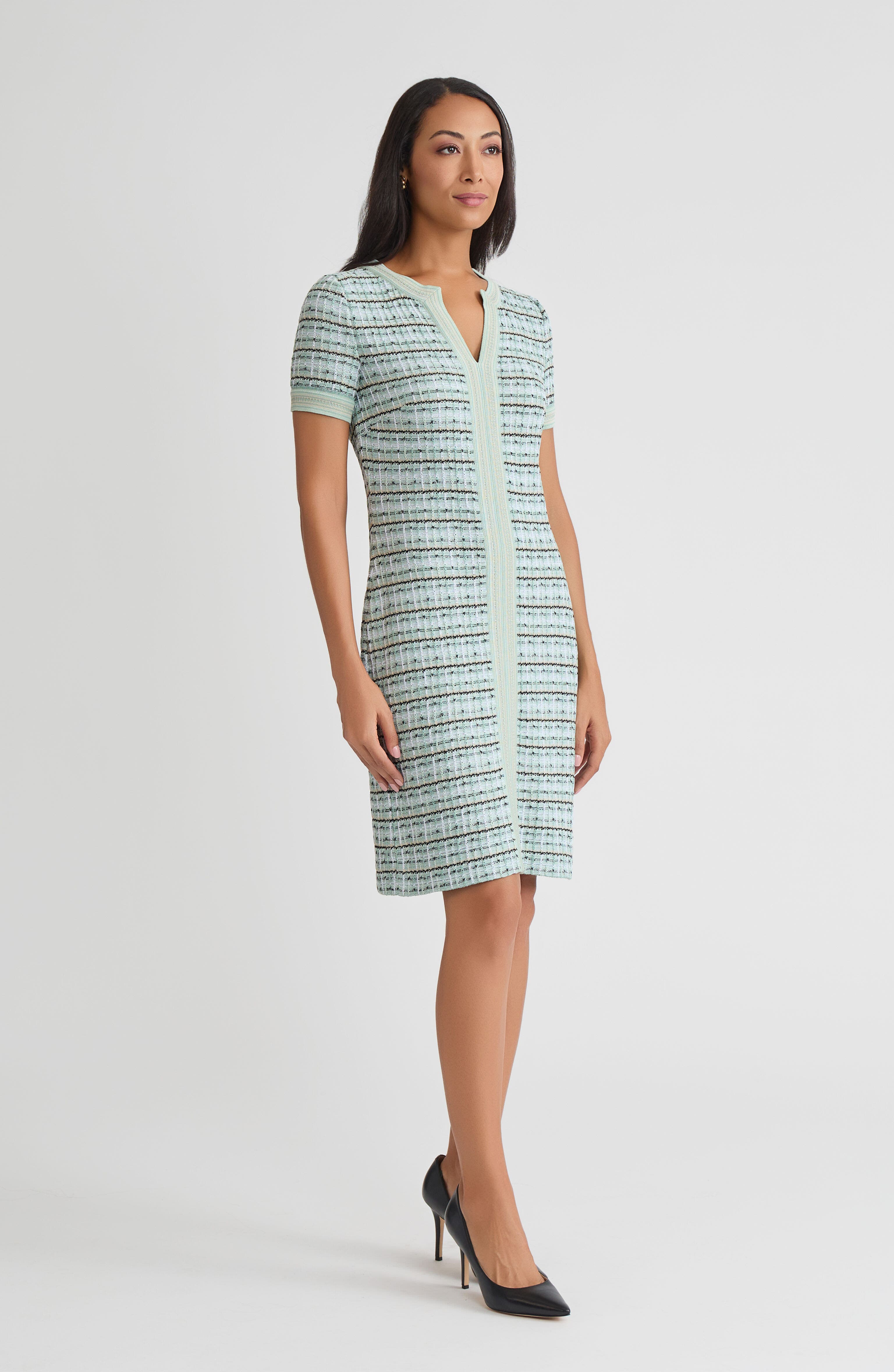 Plaid Textured Knit Sheath Dress - image 2