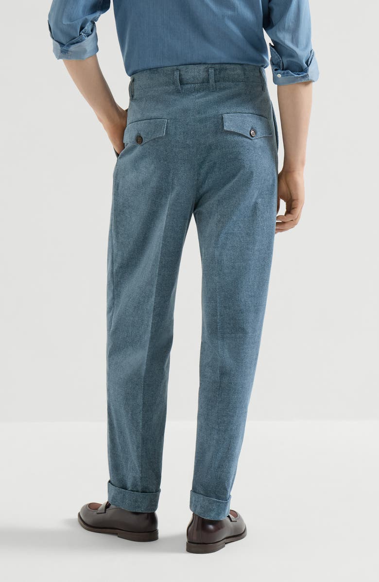 Brunello Cucinelli Denim-effect cotton velvet trousers with double pleats, Alternate, color, Cerulean