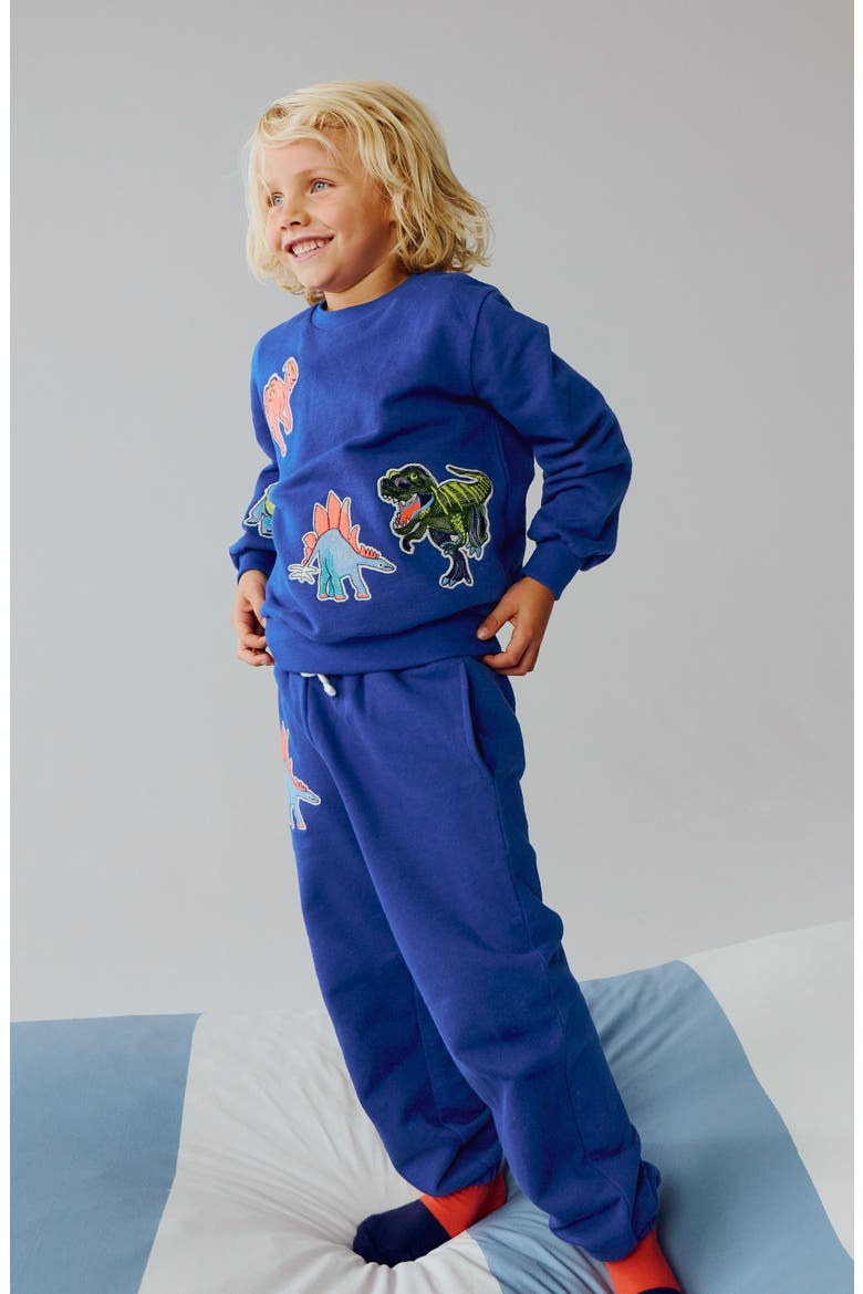 Kids' Dino Appliqué Cotton Graphic Sweathirt, Alternate, color, MAZARINE BLUE DINOS