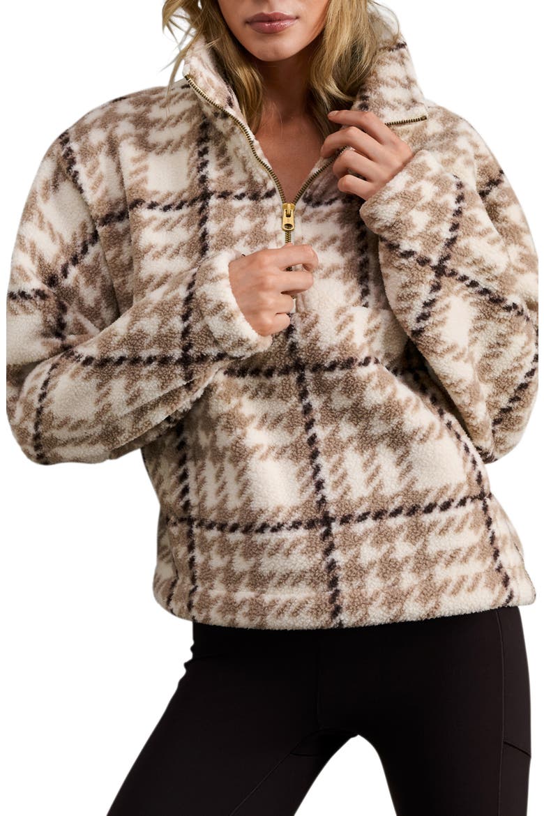 Teddy Fleece Half-Zip Pullover, Main, color, OFF WHITE PLAID