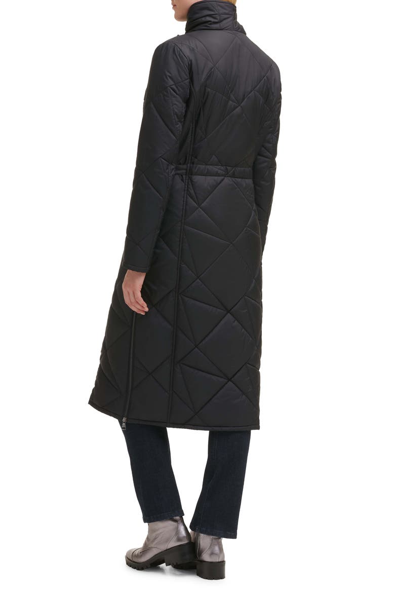 Quilted Asymmetric Midi Coat, Alternate, color, BLACK