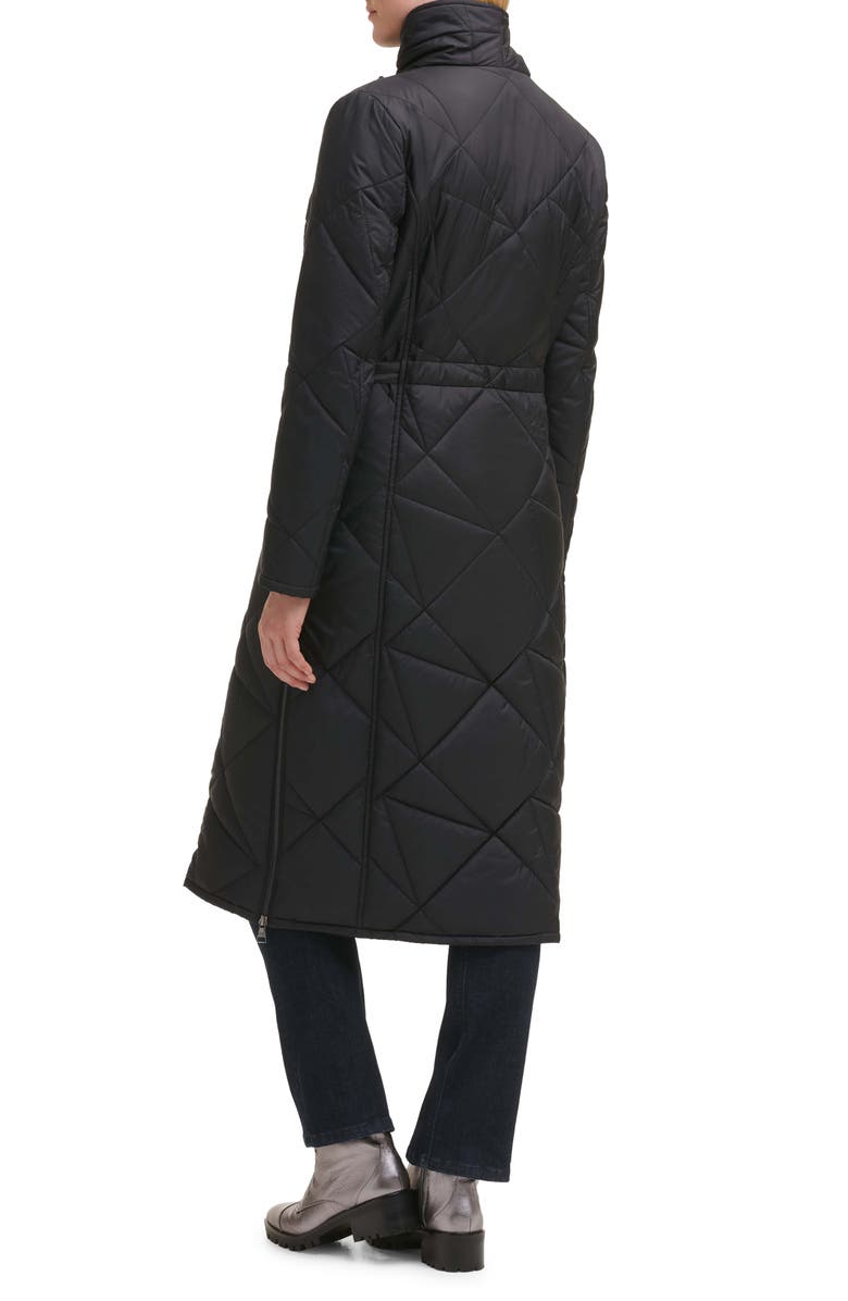 KARL LAGERFELD PARIS Quilted Asymmetric Midi Coat, Alternate, color, Black
