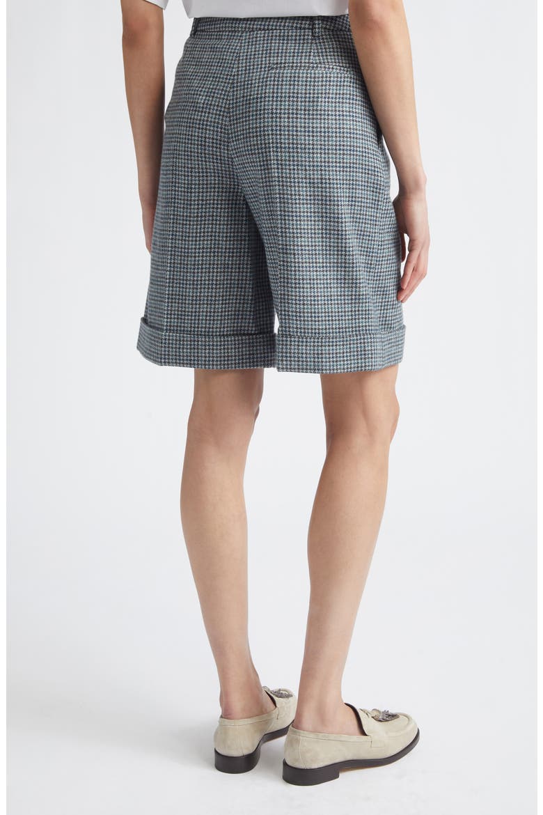 Houndstooth Check Virgin Wool & Cashmere Bermuda Shorts, Alternate, color, 178 DARK JADE