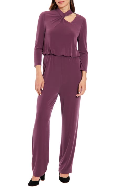 Asymmetric Neck Stretch Jersey Jumpsuit