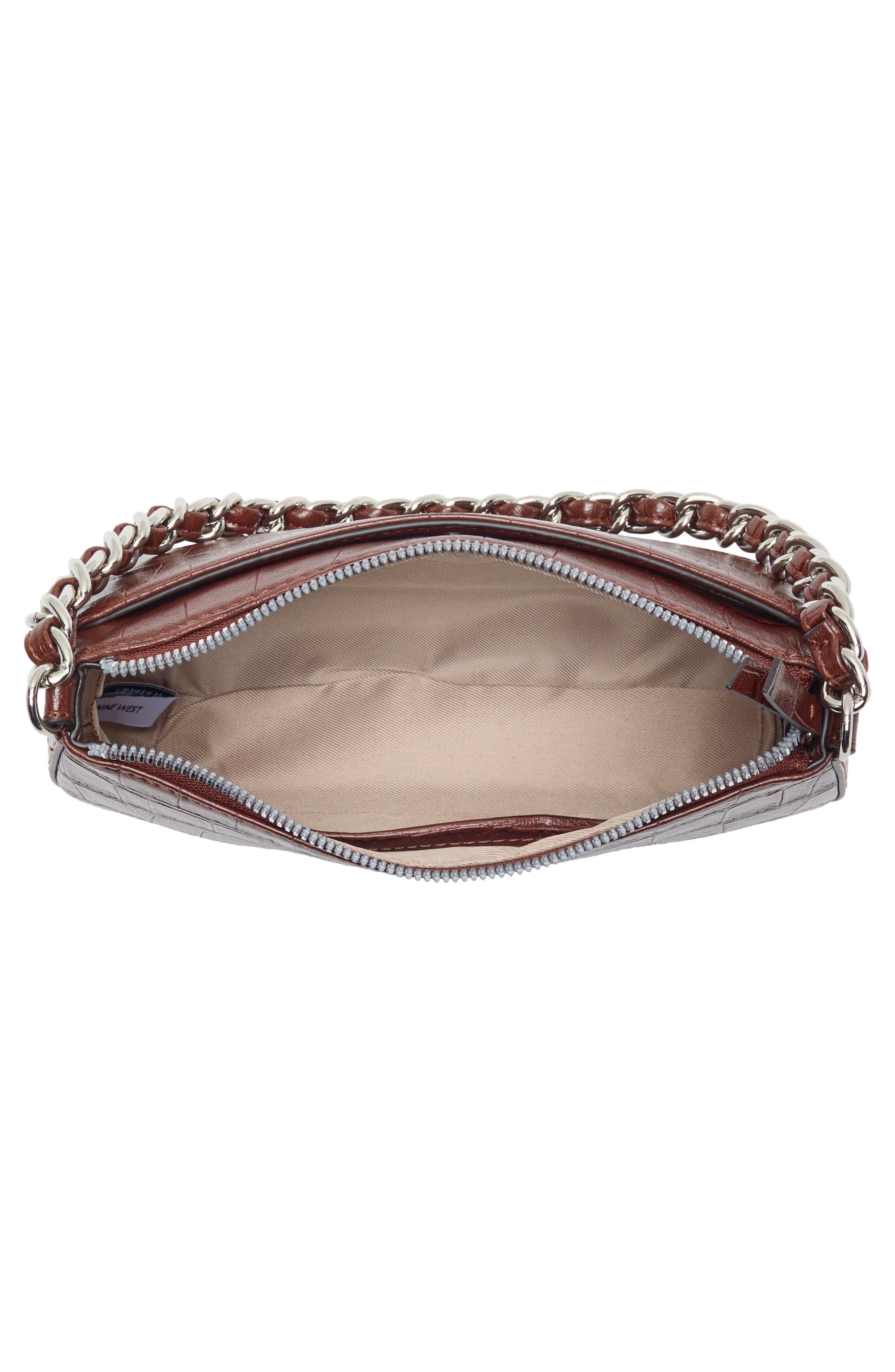 Jace Croc Embossed Faux Leather Shoulder Bag, Alternate, color, MAHOGANY