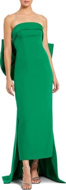Mac Duggal Strapless Satin Column Ankle Dress With Bow Detail