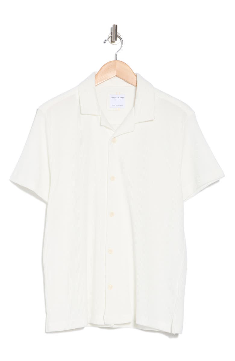 DENIM AND FLOWER Textured Knit Camp Shirt, Alternate, color, Off White