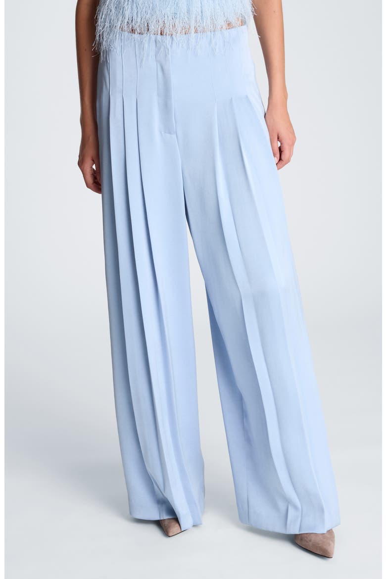 High Waist Wide Leg Stitched Tuck Satin Pants, Main, color, SERENE BLUE