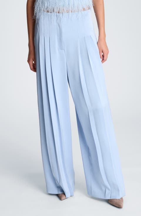 High Waist Wide Leg Stitched Tuck Satin Pants