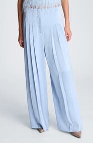 Kenneth Cole Collection High Waist Wide Leg Stitched Tuck Satin Pants