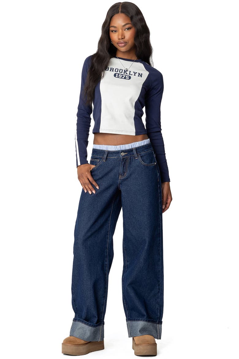 Boxer Detail Low Rise Cuffed Wide Leg Jeans, Alternate, color, DARK-BLUE