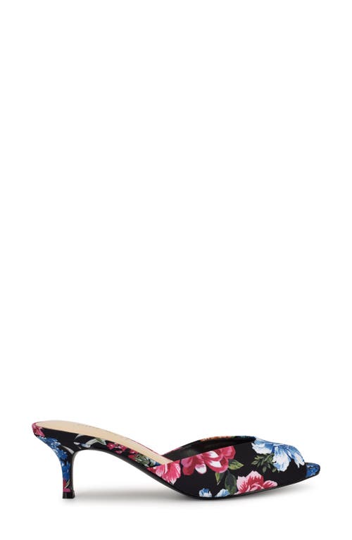 Nine West Lill Kitten Heel Pump In Black Blooms Floral Multi
