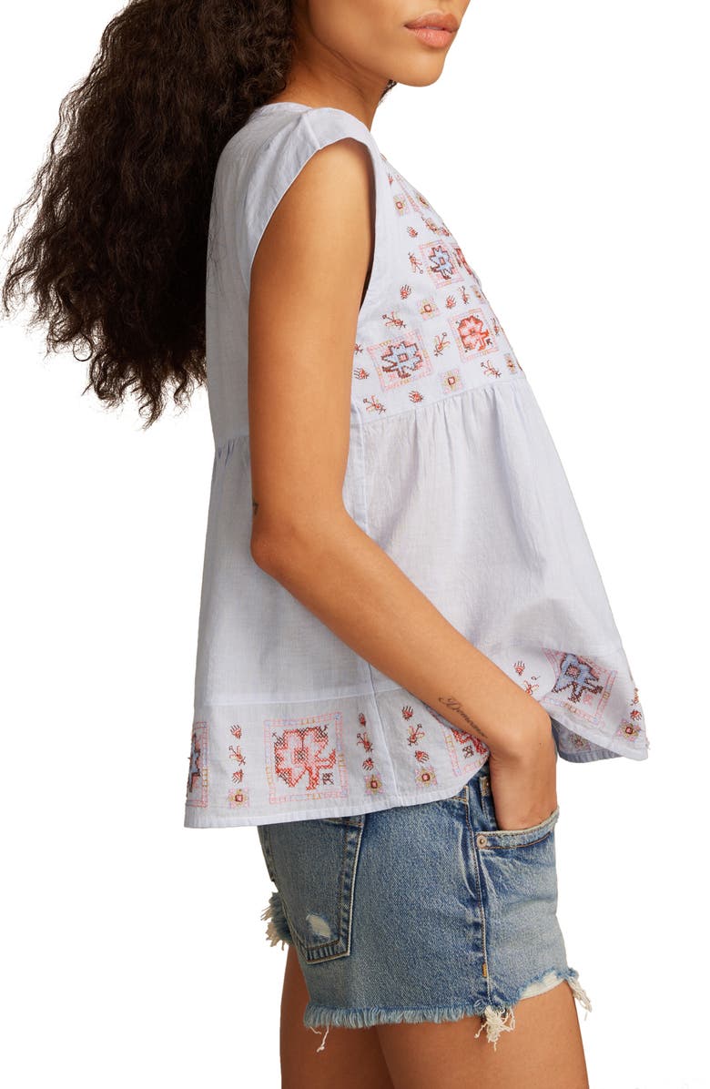 Lucky Brand Embroidered Short Sleeve Cotton Peasant Top, Alternate, color, Blue Stripe