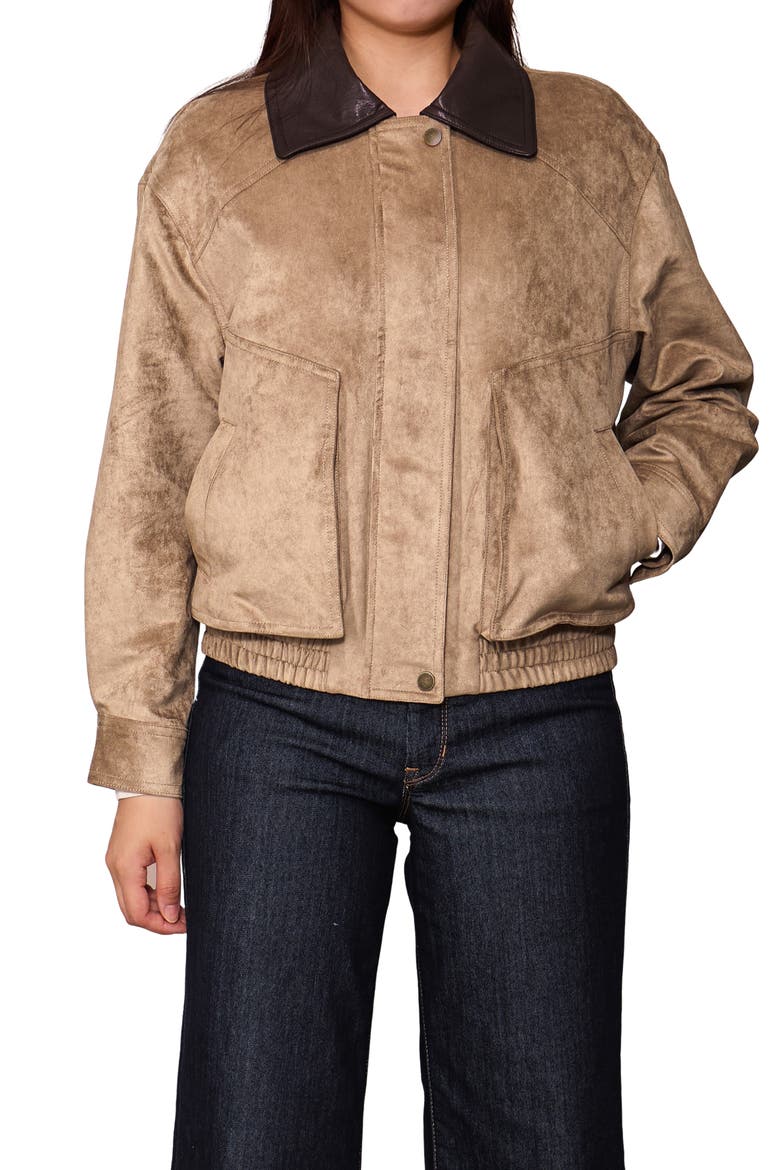 Faux Suede Bomber Jacket, Main, color, TAUPE
