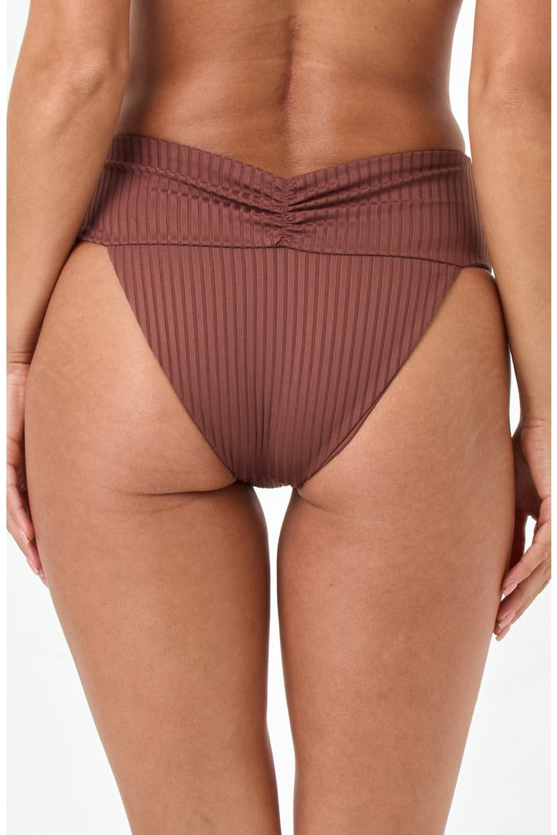 Bardot Ruched Rib Bikini Bottoms, Alternate, color, CAFE