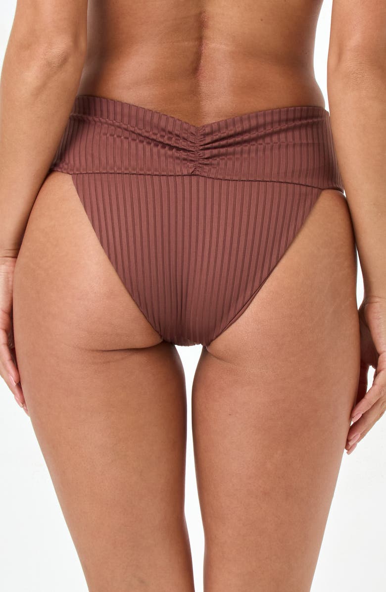 LSPACE Bardot Ruched Rib Bikini Bottoms, Alternate, color, Cafe