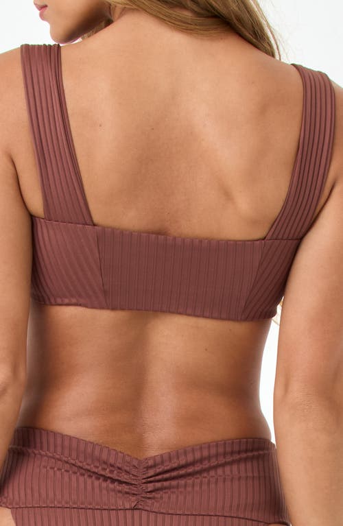 L*space Lspace Bardot Ruched Rib Bikini Bottoms In Brown
