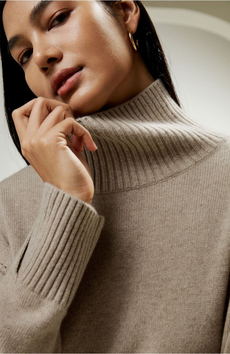 Lilysilk Turtleneck Relaxed-Fit Cashmere Sweater, Alternate, color, Beige