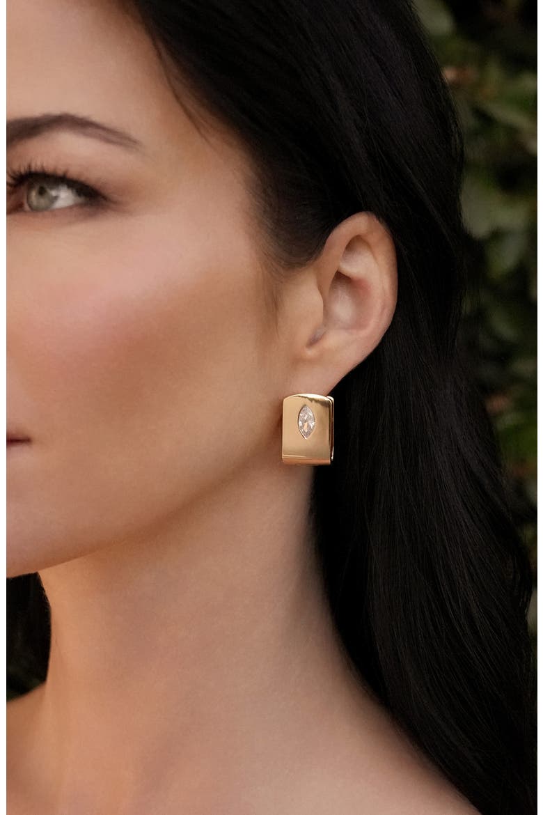 Marquise Stone Huggie Earrings, Alternate, color, GOLD