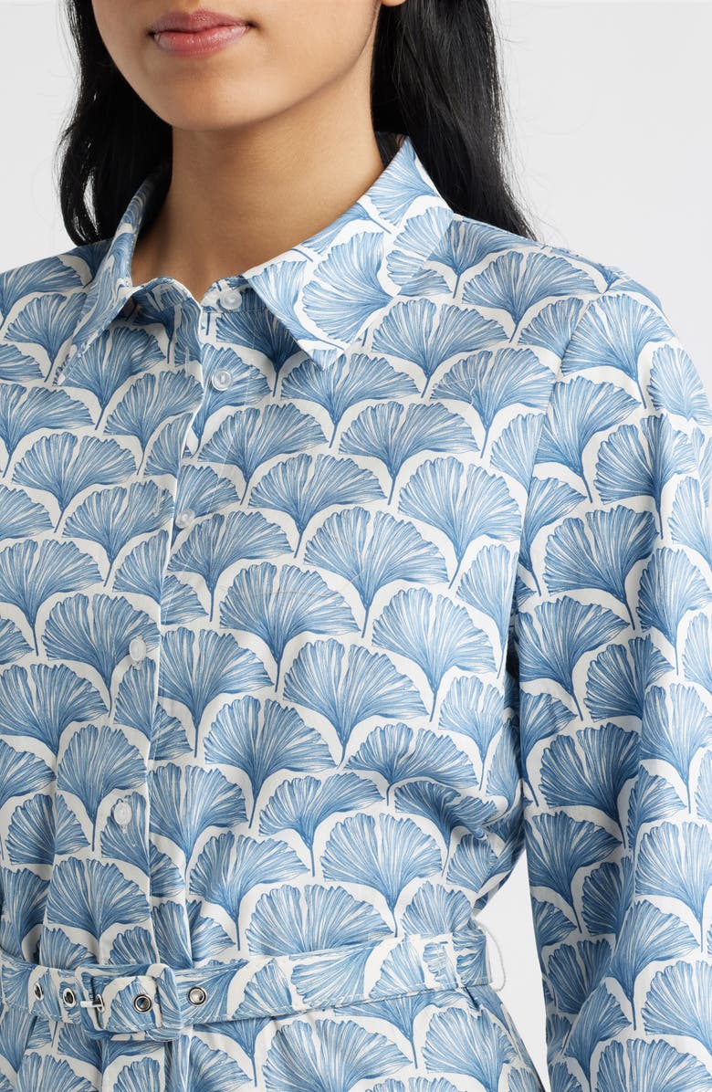 CeCe Fan Print Belted Button-Up Shirtdress, Alternate, color, Ivory Multi