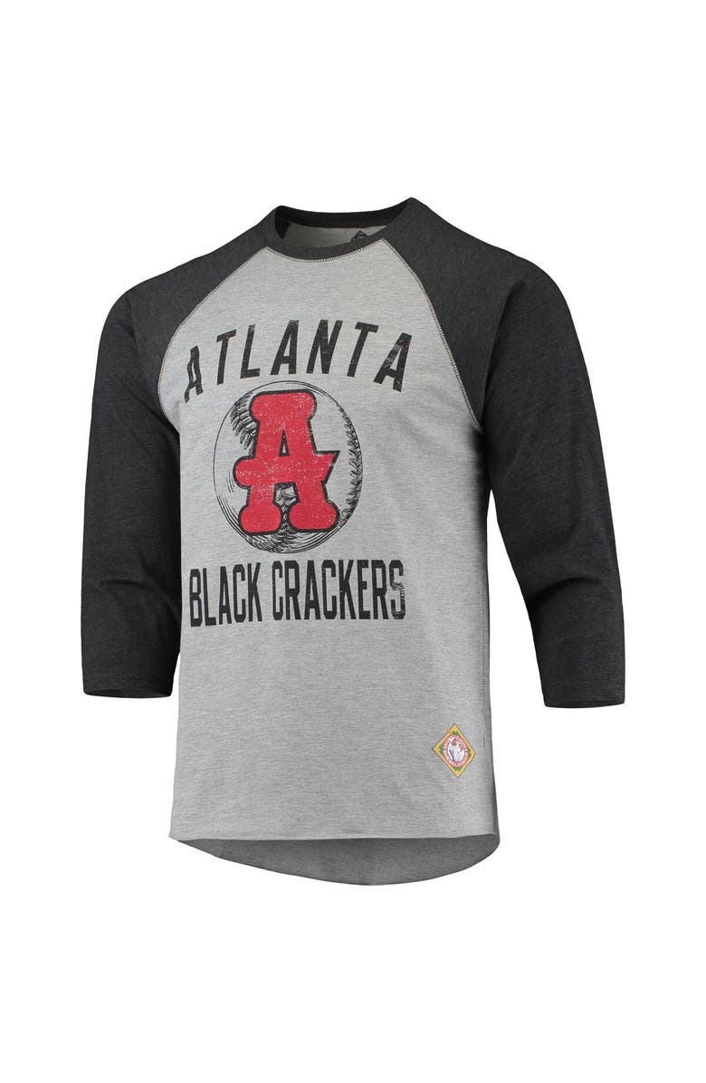 STITCHES Men's Stitches Heathered Gray/Black Atlanta Black Crackers Negro League Wordmark Raglan 3/4-Sleeve T-Shirt, Alternate, color,