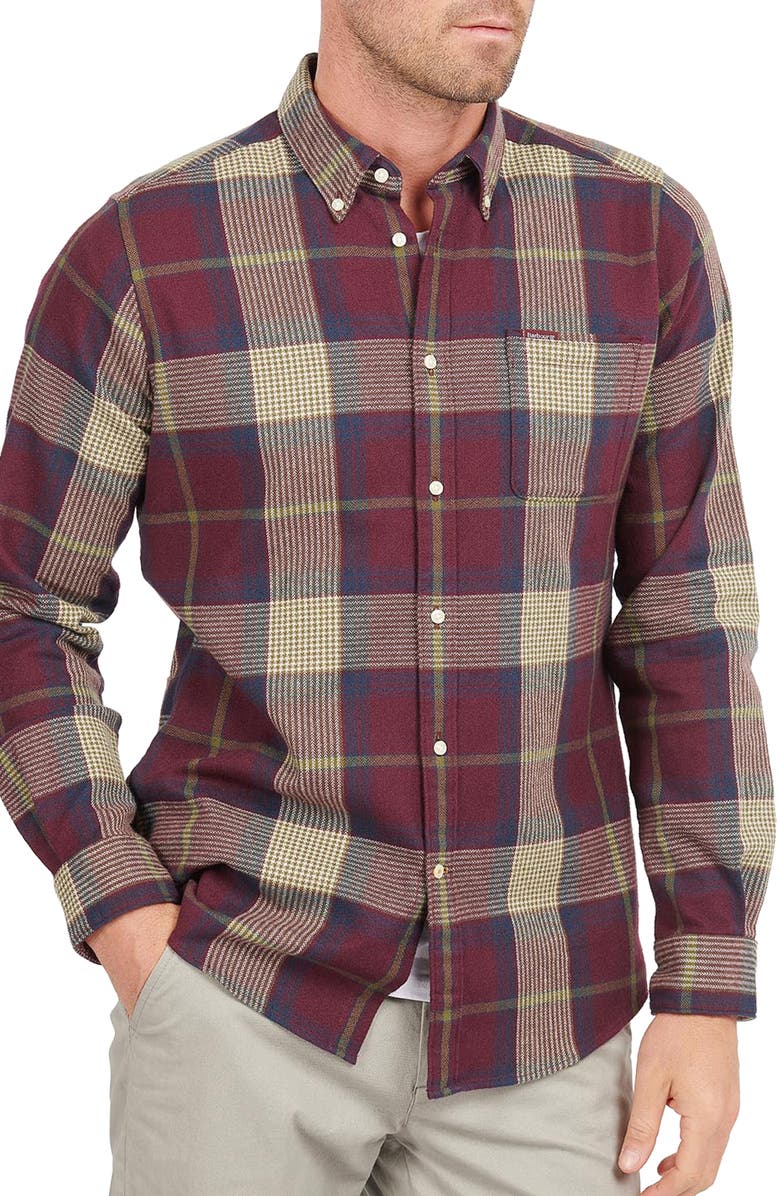 Barbour Farley Plaid Stretch Button-Down Shirt, Main, color, 