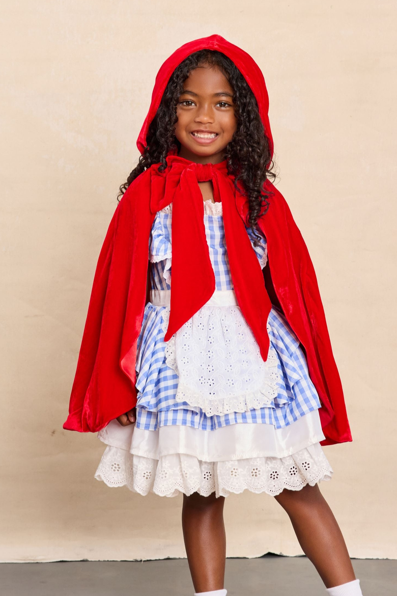 Red Riding Hood Dress with Attached Apron for Girls, Alternate, color, Blue