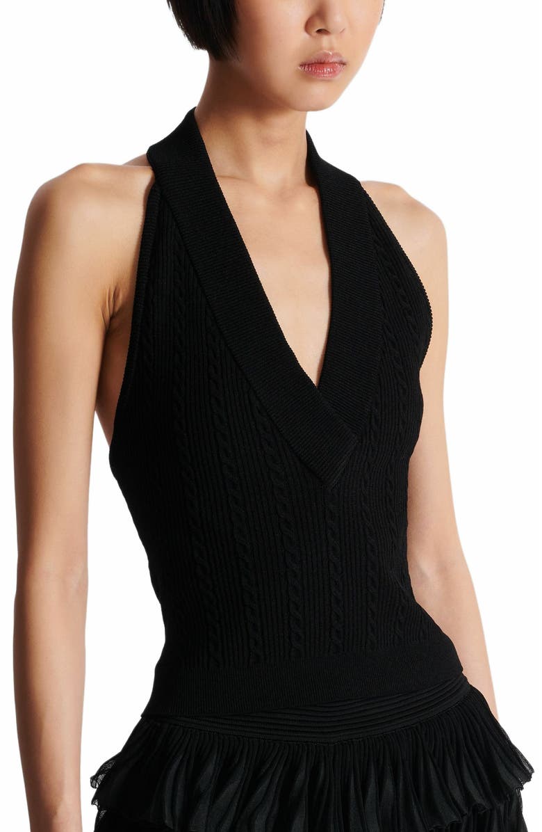 Balmain Cable-Knit Halterneck Top, Alternate, color, Black