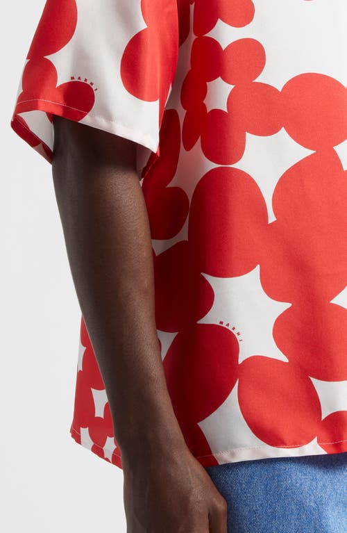 Shop Marni Dillies Print Silk Bowling Shirt In Crimson