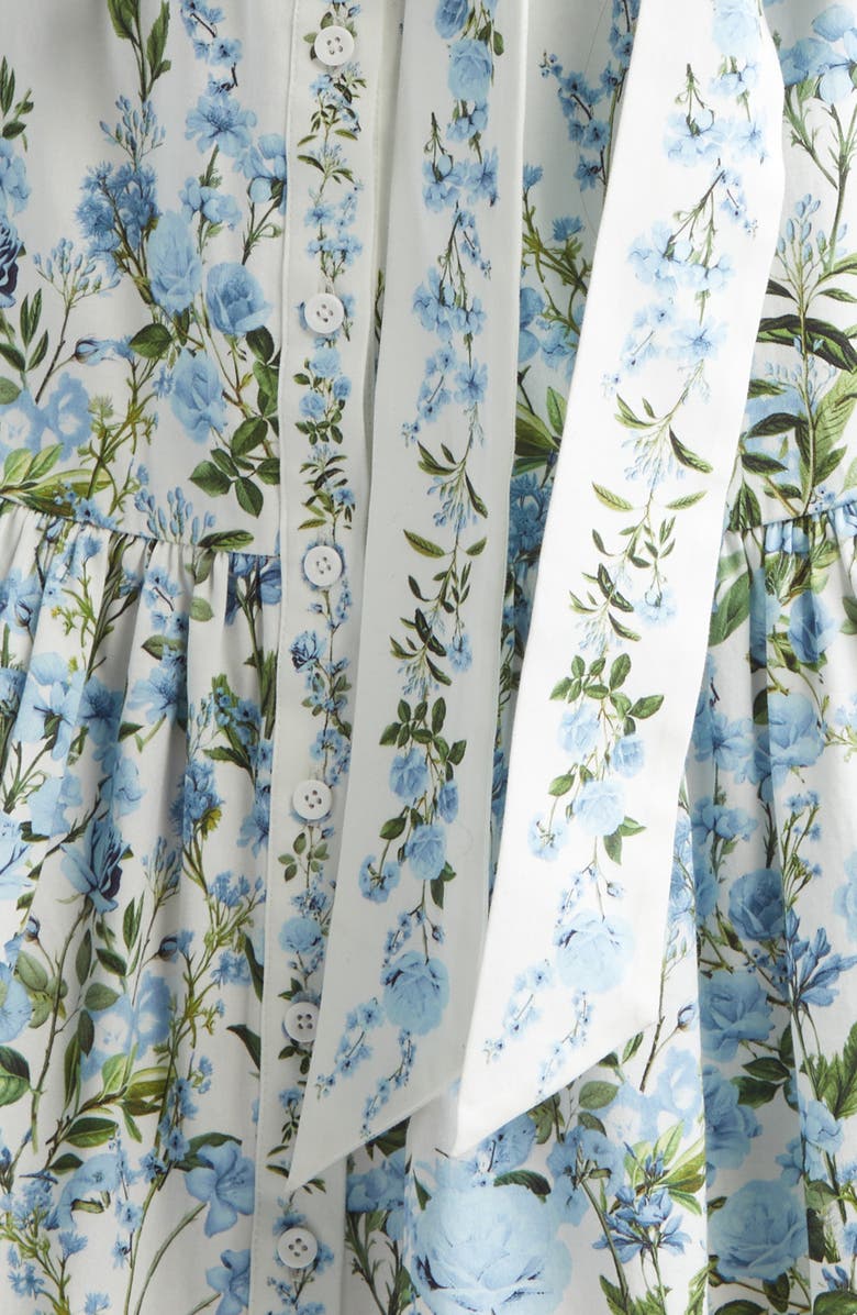 Alice + Olivia Cora Puff Sleeve Tie Belt Stretch Cotton Mini Shirtdress, Alternate, color, Fresh Air Carolina Blue