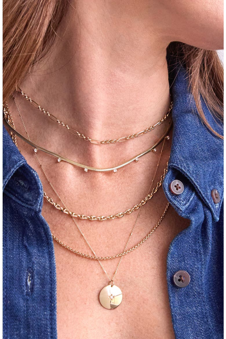 14K Gold Paper Clip Station Chain Necklace, Alternate, color, YELLOW GOLD