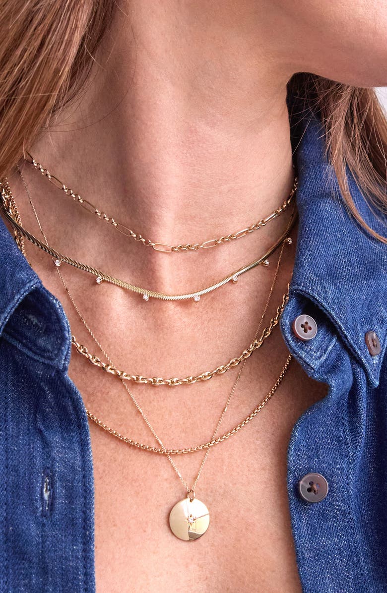 Zoë Chicco 14K Gold Paper Clip Station Chain Necklace, Alternate, color, Yellow Gold