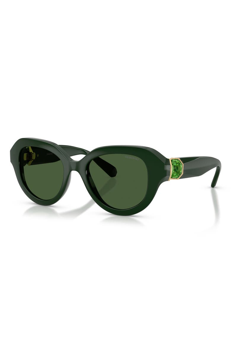 Swarovski 50mm Small Round Sunglasses, Alternate, color, Solid Green / Dark Green