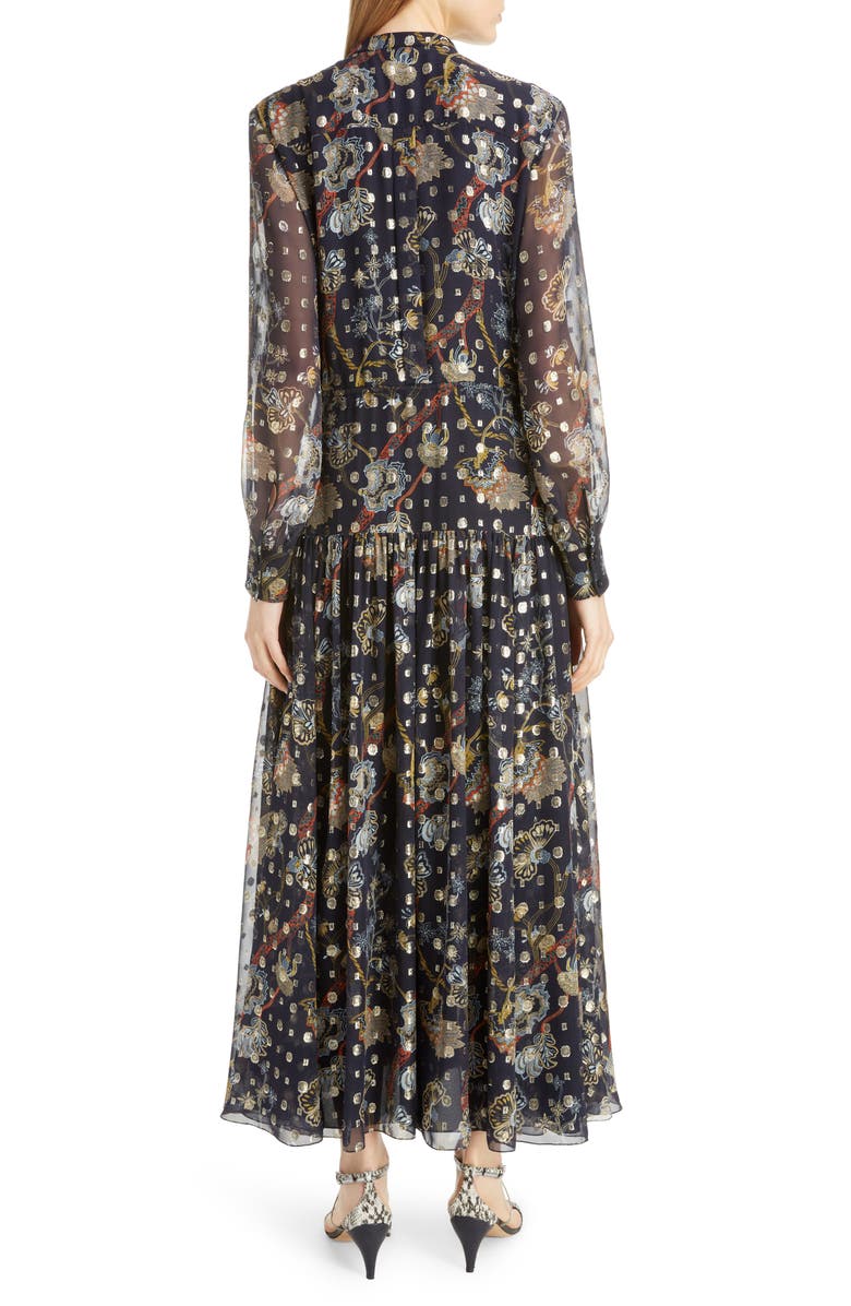 Chloé Print Metallic Long Sleeve Fil Coupé Maxi Shirtdress, Alternate, color, 