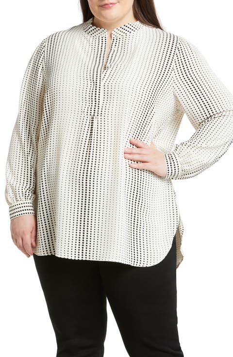 Gradient Dot Print Popover Blouse (Plus Size)