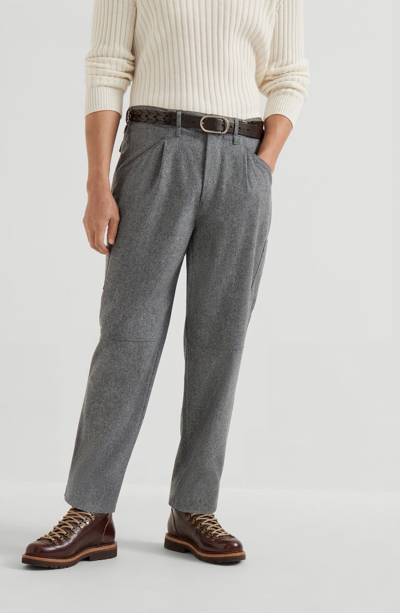 Brunello Cucinelli Virgin wool flannel trousers, Alternate, color, Medium Grey