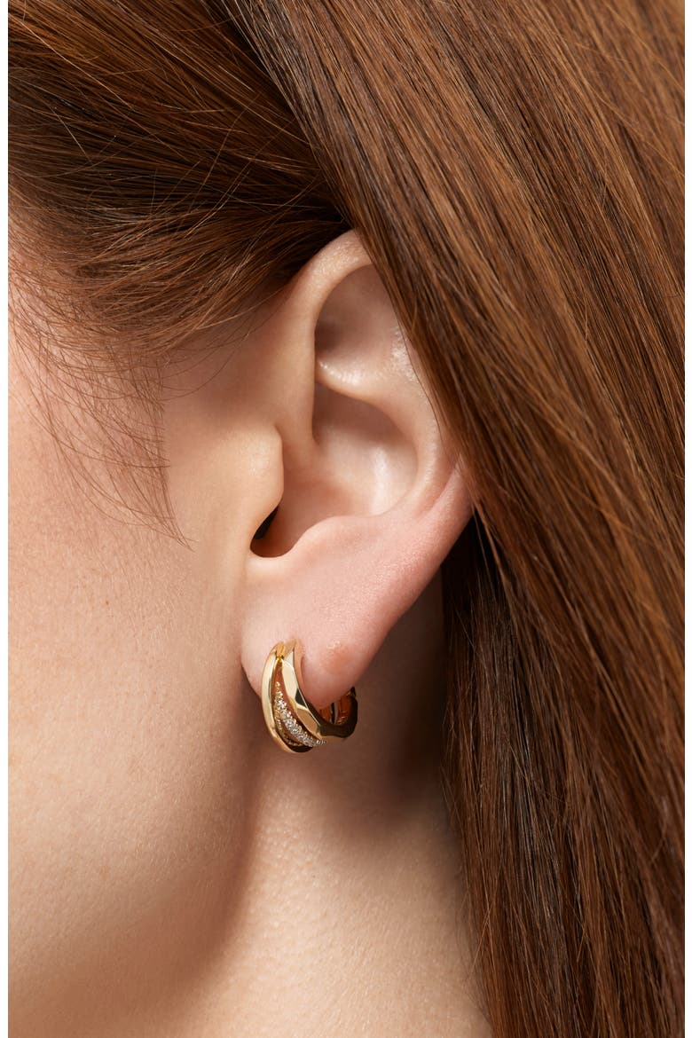 Esme Trip Cubic Zirconia Huggie Hoop Earrings, Alternate, color, GOLD