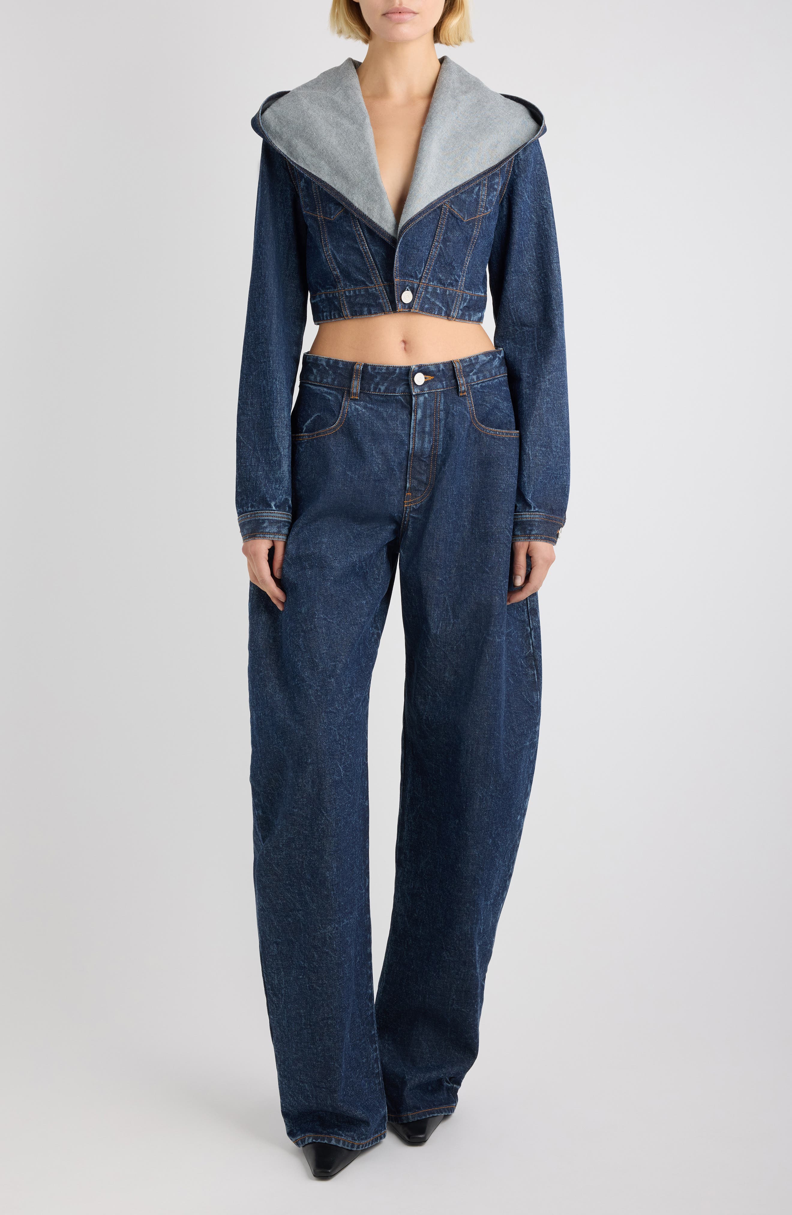 Hooded Crop Denim Jacket - image 2