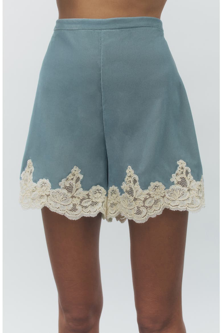 Rora Lace Hem Shorts, Alternate, color, TEAL IVORY