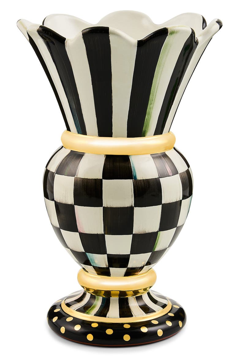 Courtly Check Ceramic Great Vase, Main, color, BLACK