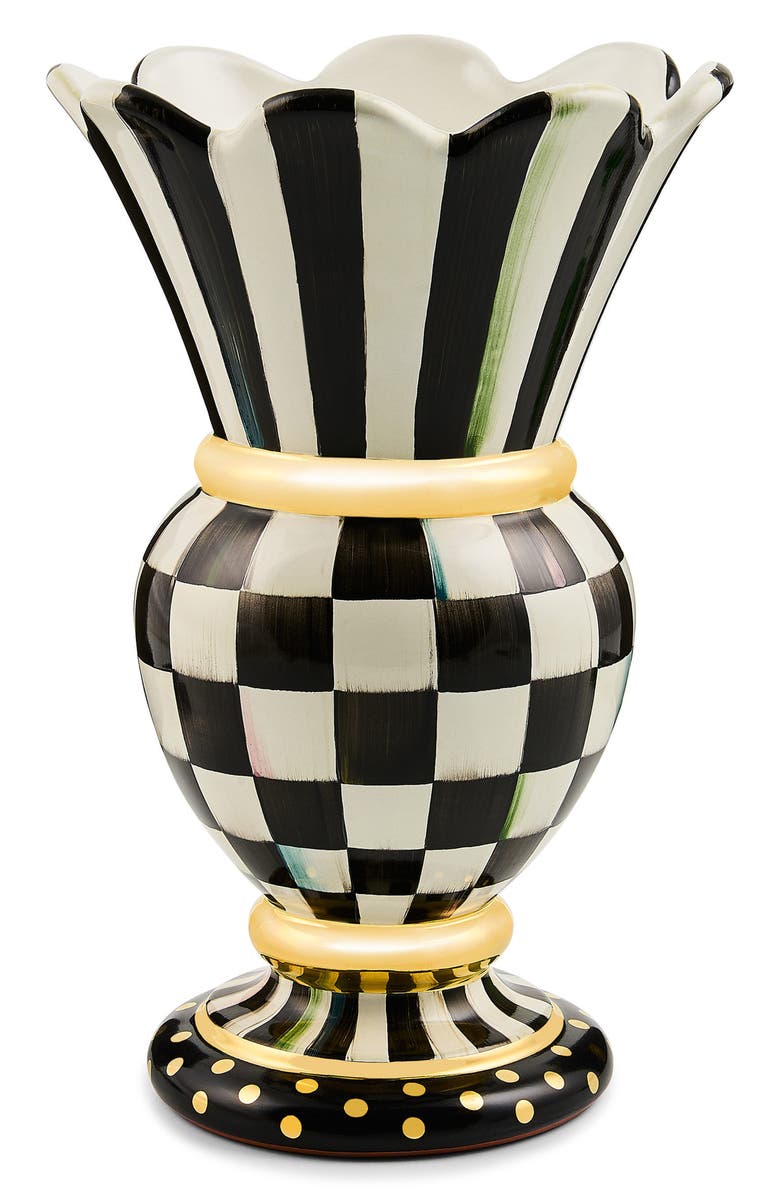 MACKENZIE CHILDS Courtly Check Ceramic Great Vase, Main, color, Black