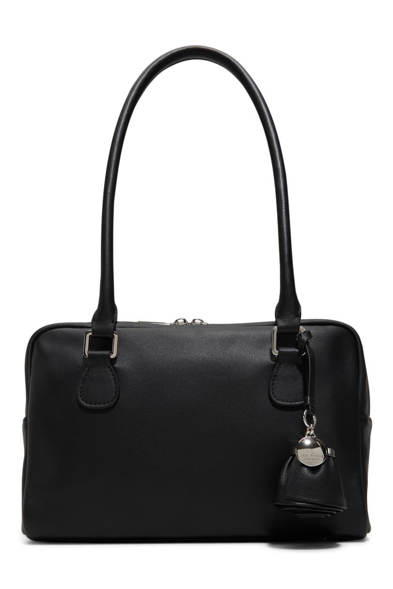 Elanie Leather Top Handle Bag, Main, color, BLACK
