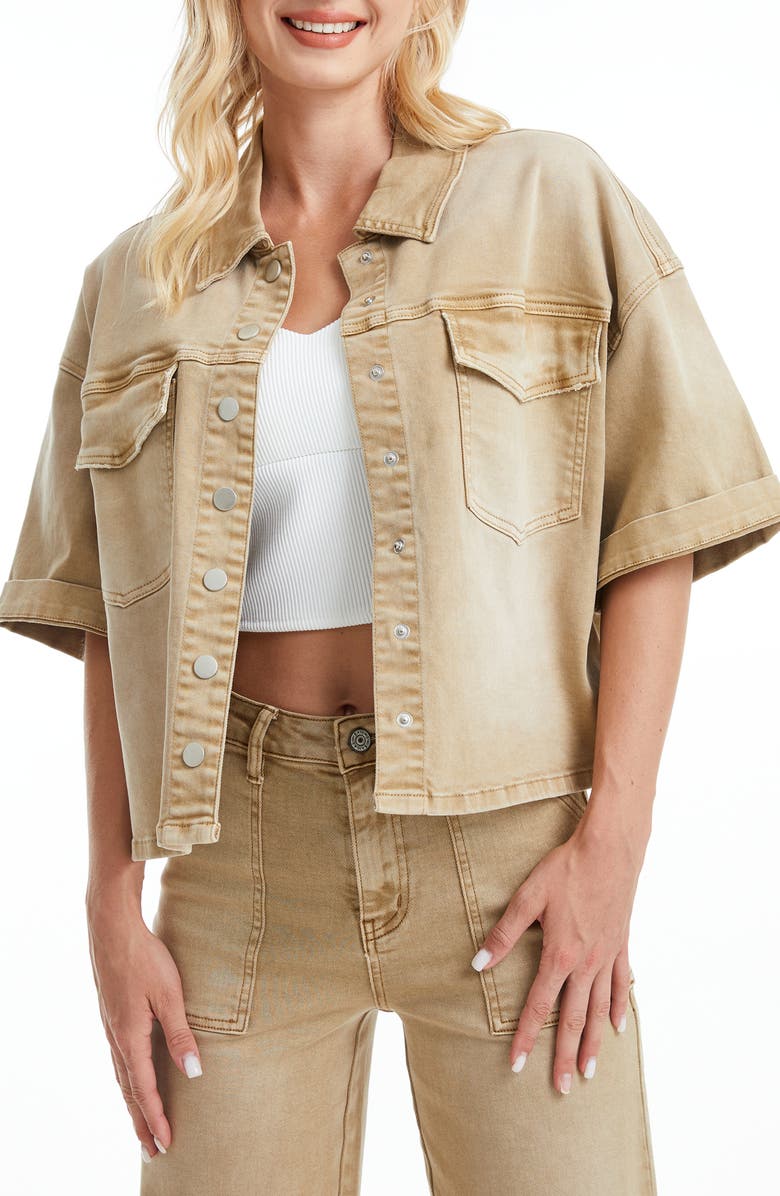 Bayeas Short Sleeve Oversize Denim Jacket, Main, color, 