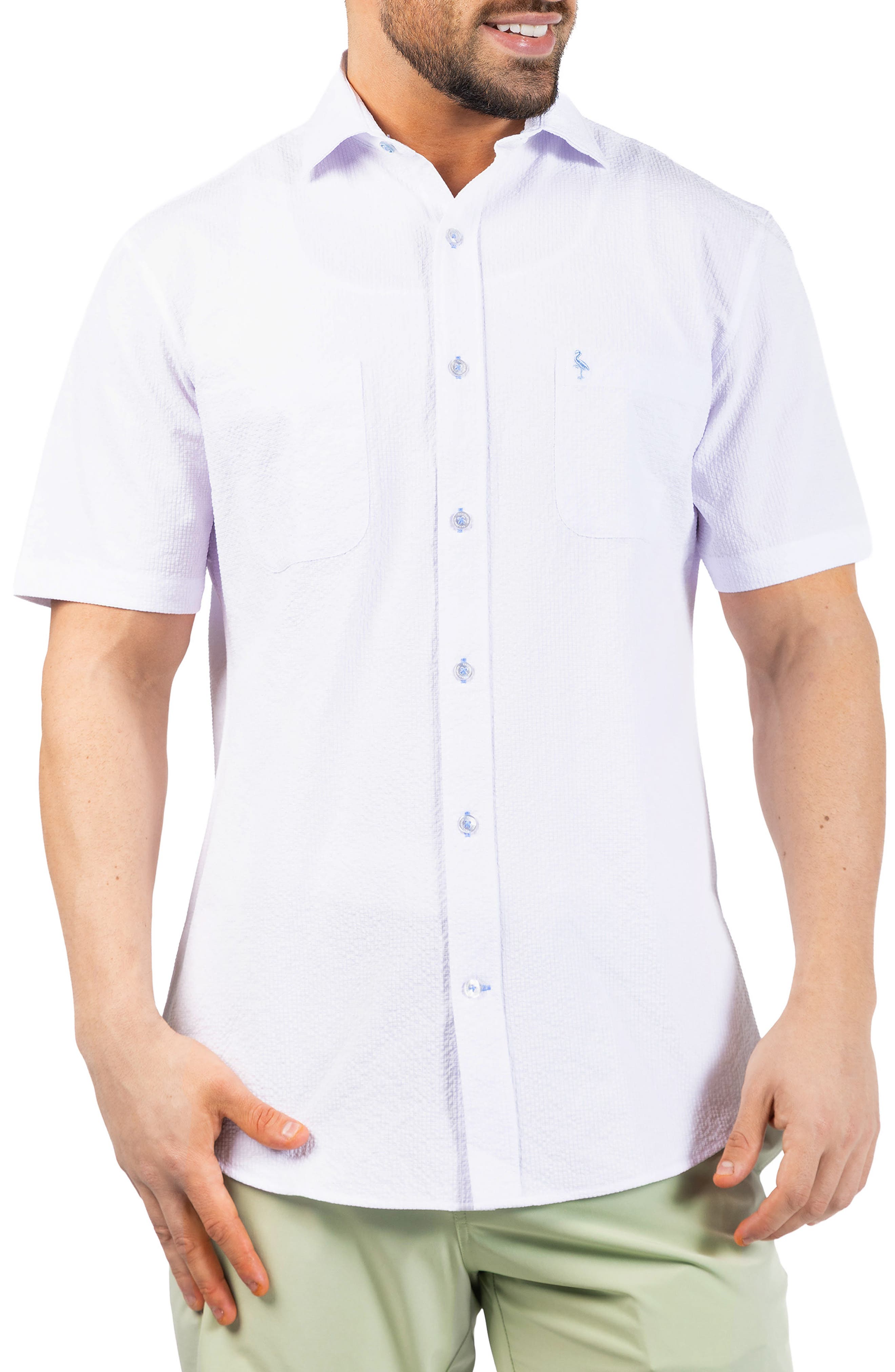 TailorByrd Seersucker Short Sleeve Button-Up Shirt