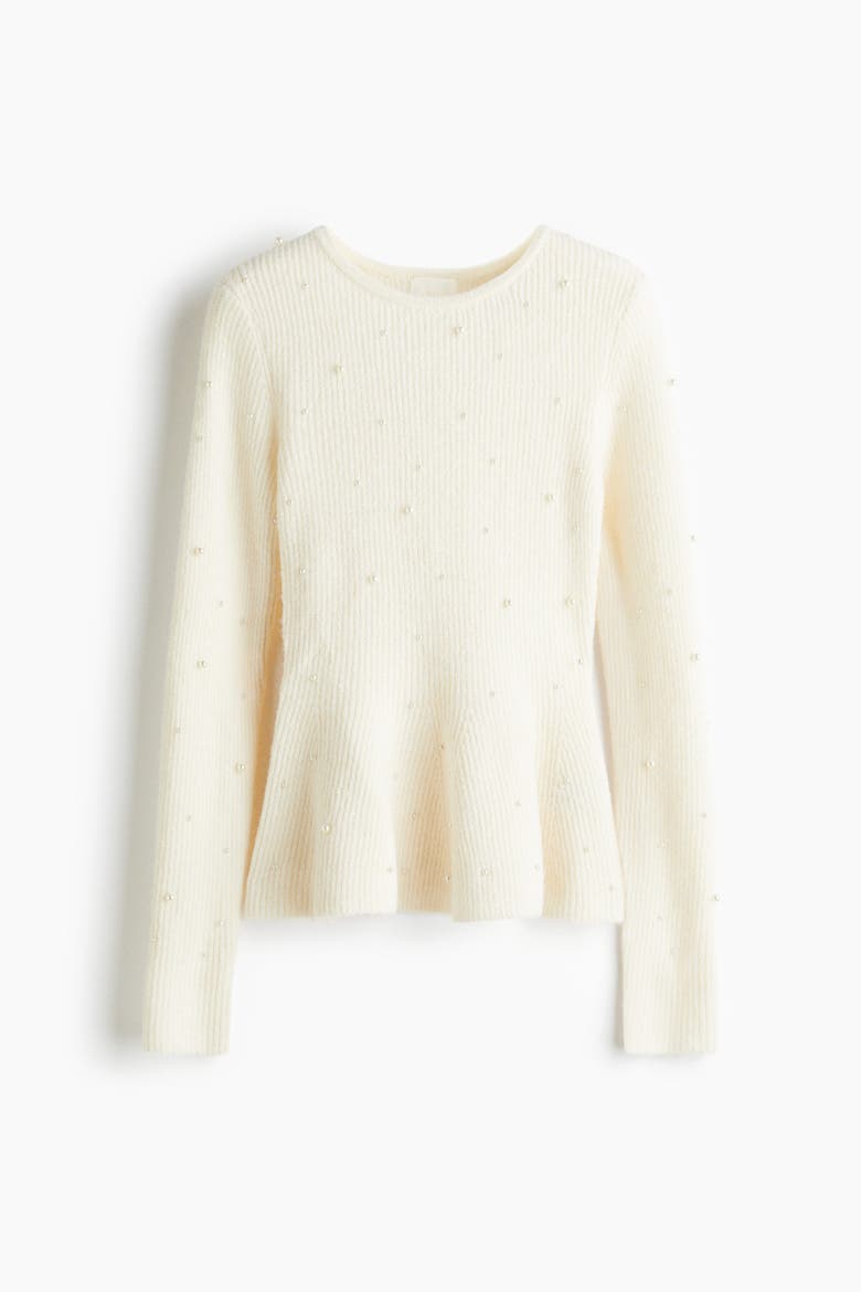 Bead-embellished Peplum Top, Alternate, color, Cream