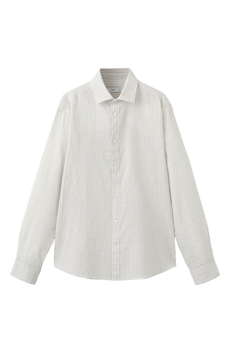 MANGO Regular Fit Stripe Cotton & Linen Button-Up Shirt, Alternate, color, Sand