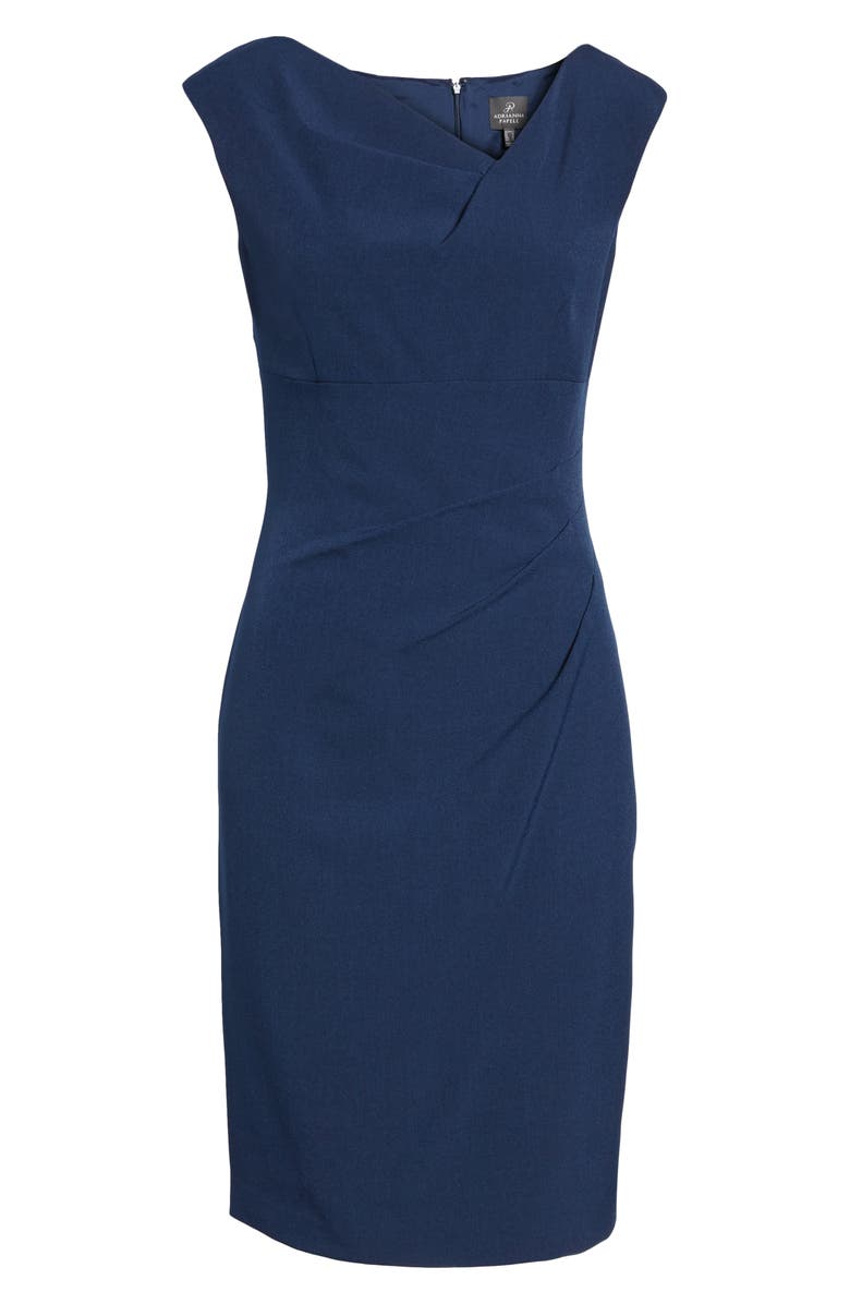 Adrianna Papell Drape Neck Crepe Sheath Dress, Main, color,